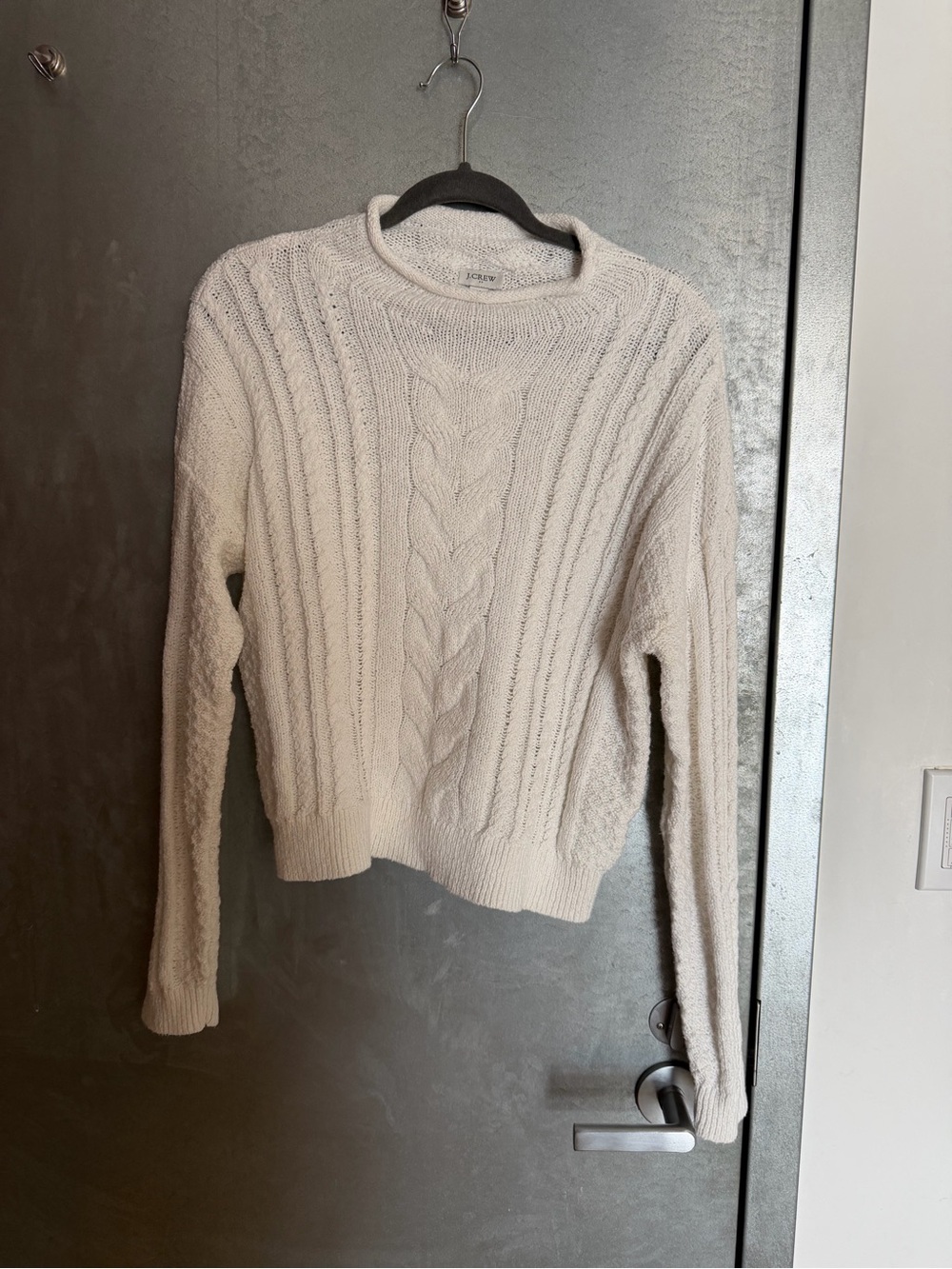 J. Crew Cream Cable-Knit Crewneck Sweater